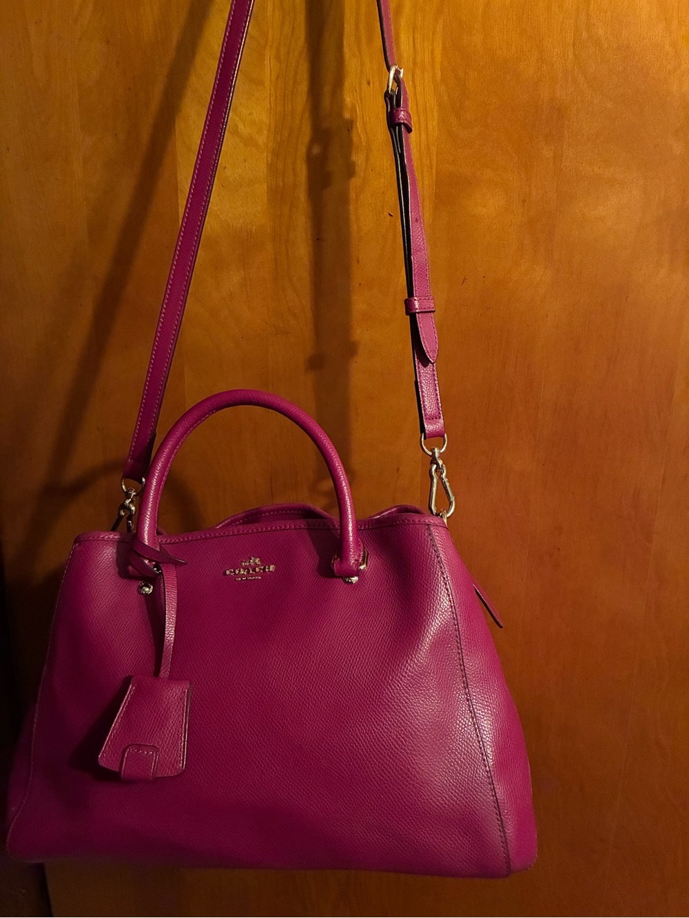 Coach Pebbled Leather Satchel in Fuchsia
